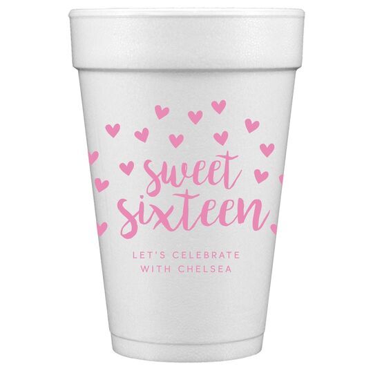 Confetti Hearts Sweet Sixteen Styrofoam Cups